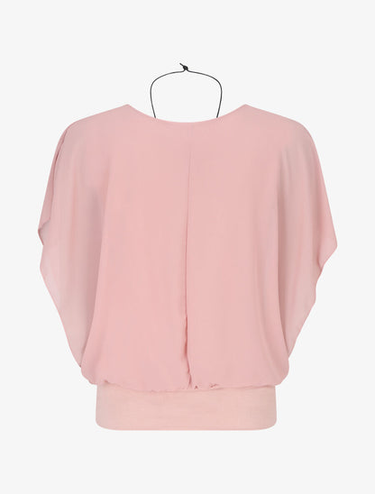 Blouse unie en voile à manches volantées - Rose - 2