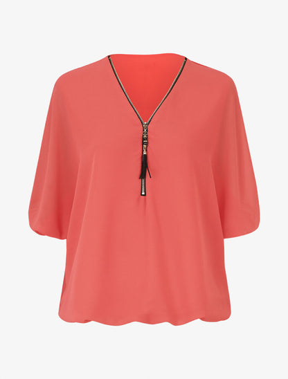 Blouse unie en voile - Rose saumon - 5