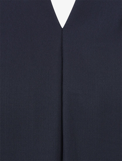Blouse drapée unie à manches longues - Marine - 3