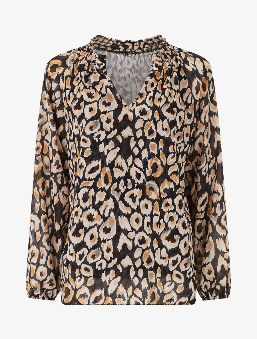 Blouse en voile à imprimé graphique - Noir - 5