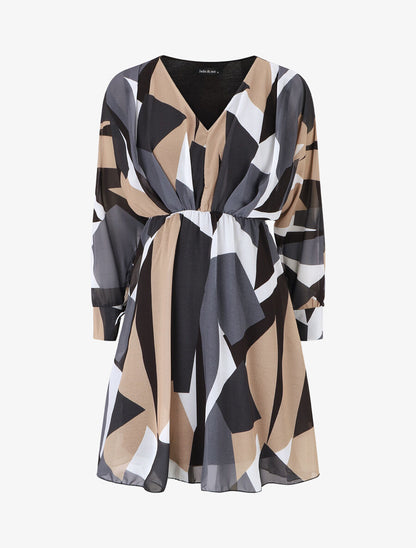 Robe mi-longue à imprimé graphique - Noir - 5