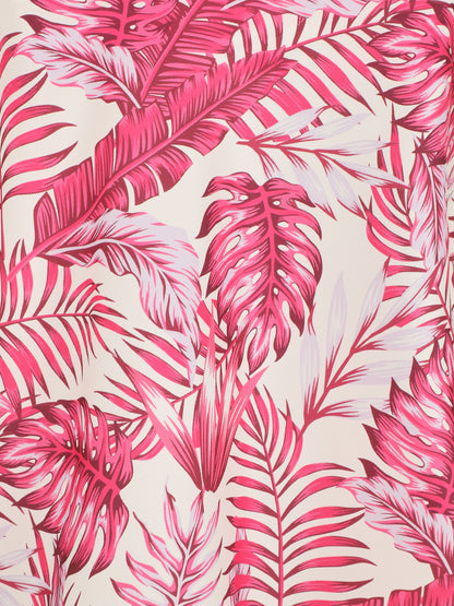 Caraco satiné imprimé feuilles - Fushia - 3