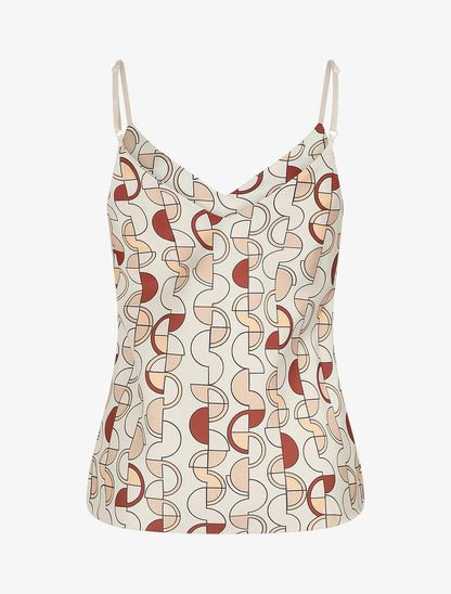 Caraco satiné imprimé graphique - Beige - 2