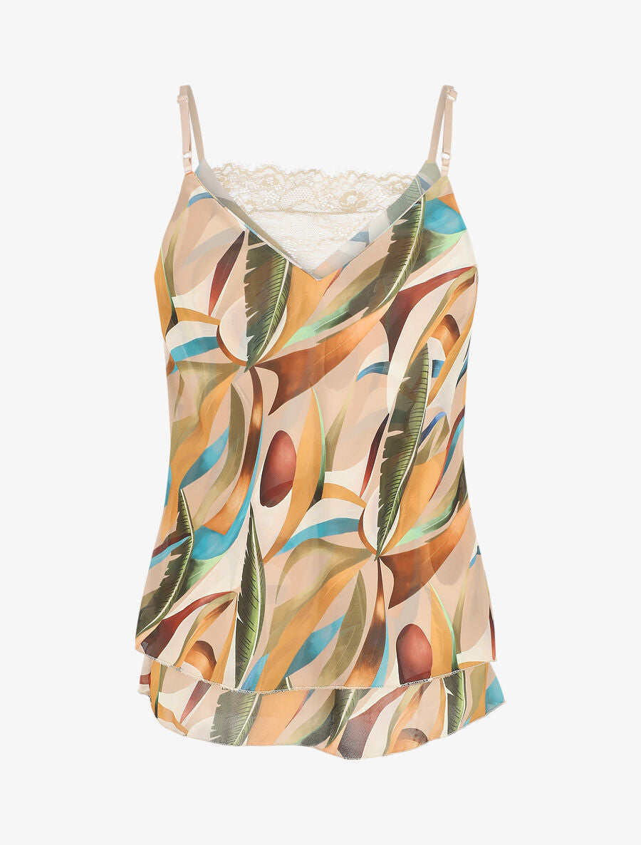 Top en voile superposé imprimé abstrait - Camel - 2