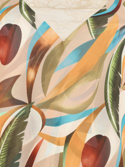 Top en voile superposé imprimé abstrait - Camel - 3