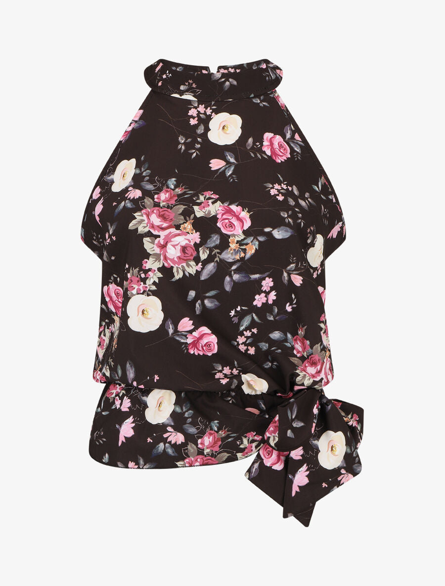 Top péplum à imprimé fleurs - Noir - 1