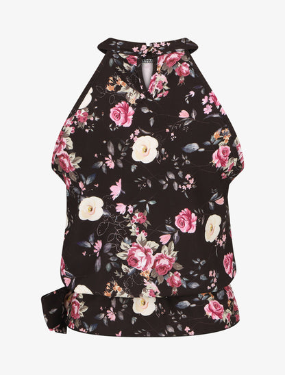 Top péplum à imprimé fleurs - Noir - 2