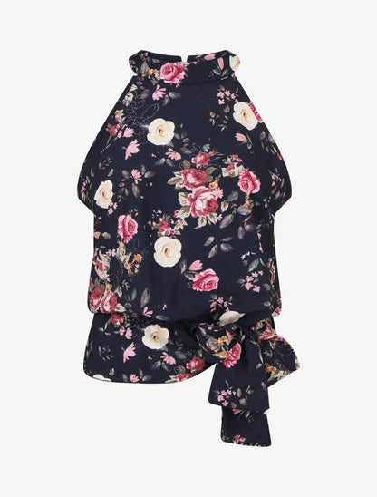 Top péplum à imprimé fleurs - Marine - 5