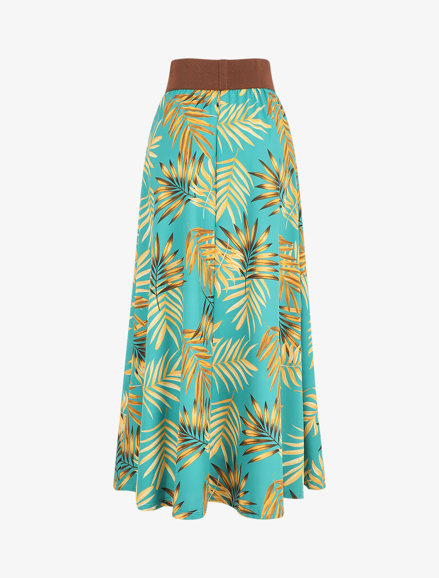 Jupe longue taille haute style corset imprimé tropical - Turquoise - 2