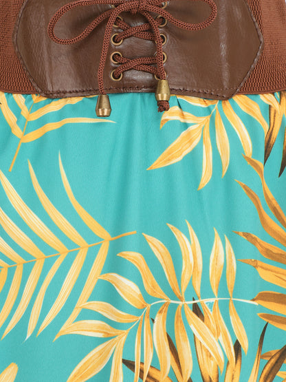 Jupe longue taille haute style corset imprimé tropical - Turquoise - 3