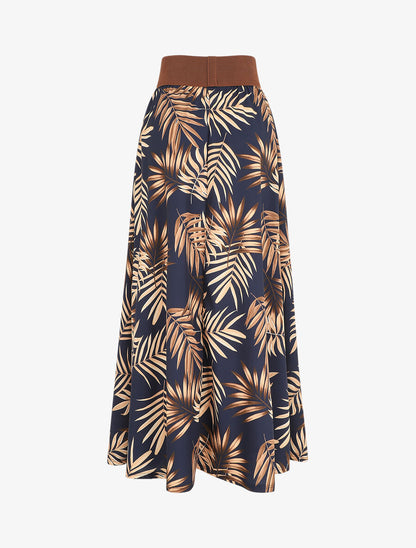 Jupe longue taille haute style corset imprimé tropical - Marine - 2