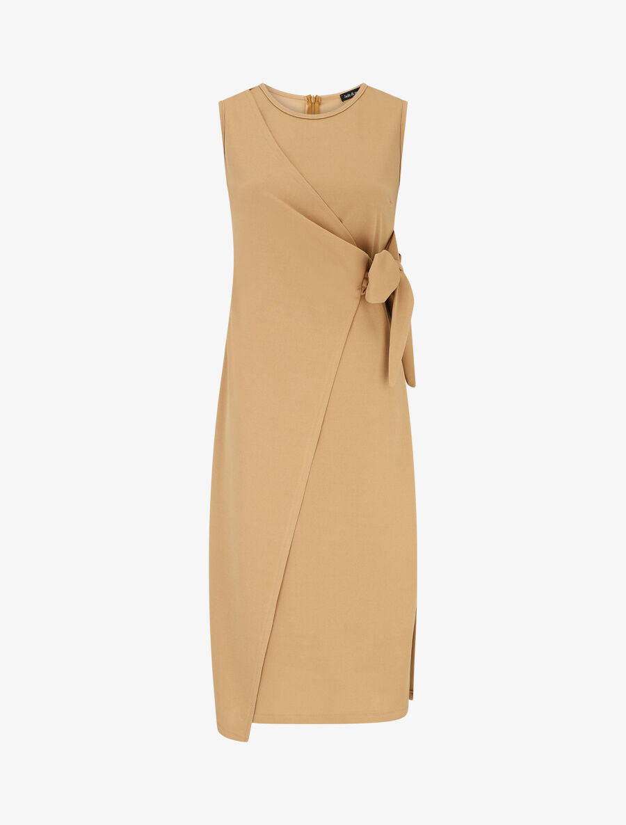 Robe style portefeuille et bord fendu - Camel - 1