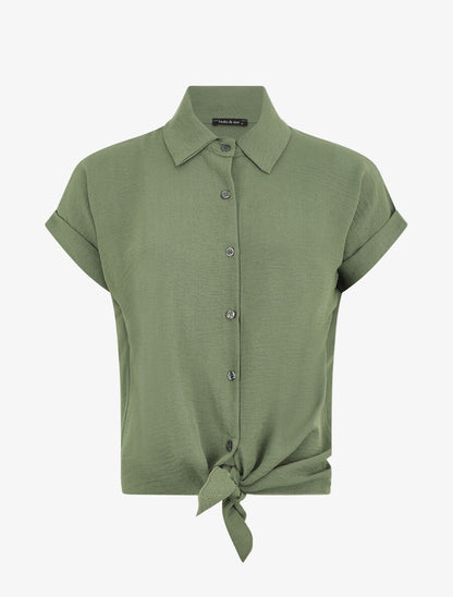 Chemise unie manches courtes à nouer - Kaki - 1