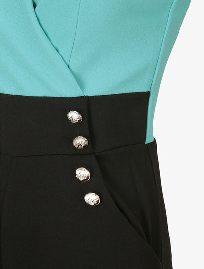 Combishort à col cache-coeur et détail boutons - Turquoise - 3