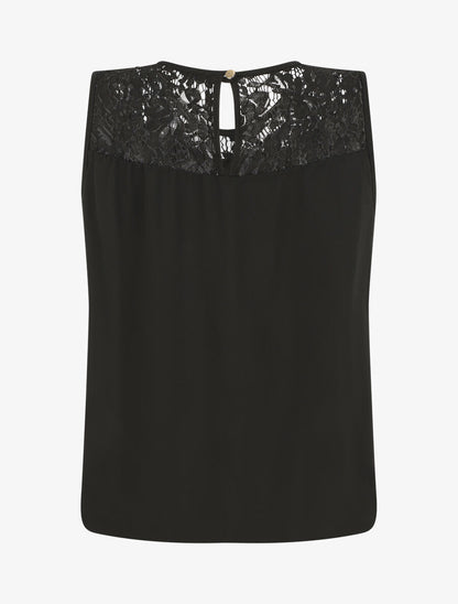 Top sans manches col en dentelle - Noir - 2