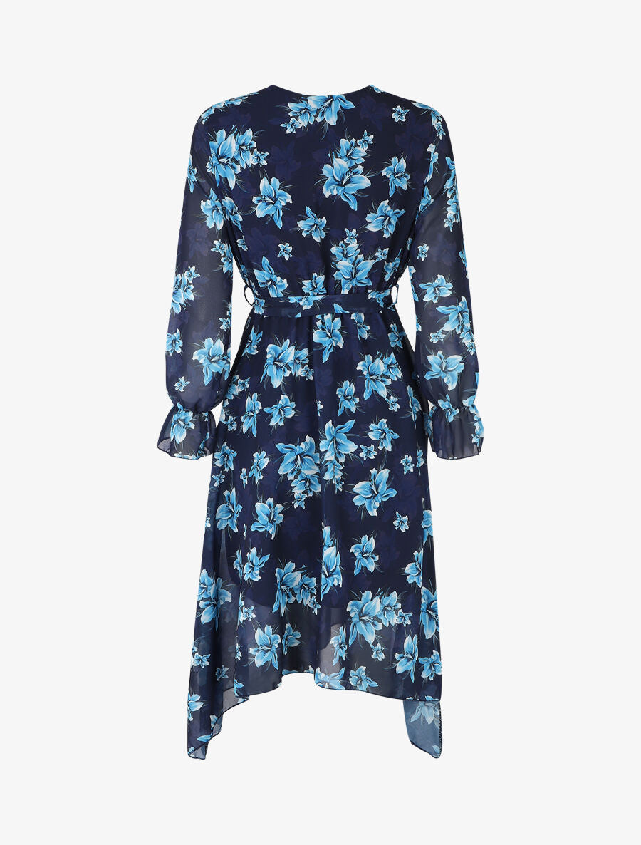 Robe élastiquée à imprimé fleuri - Marine - 2