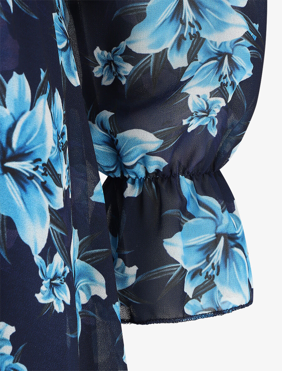 Robe élastiquée à imprimé fleuri - Marine - 3