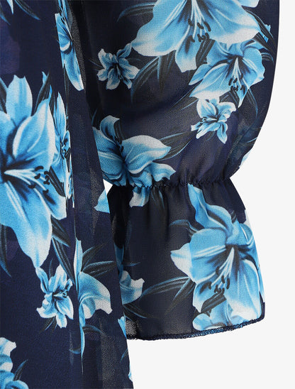 Robe élastiquée à imprimé fleuri - Marine - 3