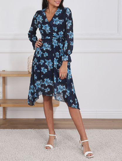 Robe élastiquée à imprimé fleuri - Marine - 4