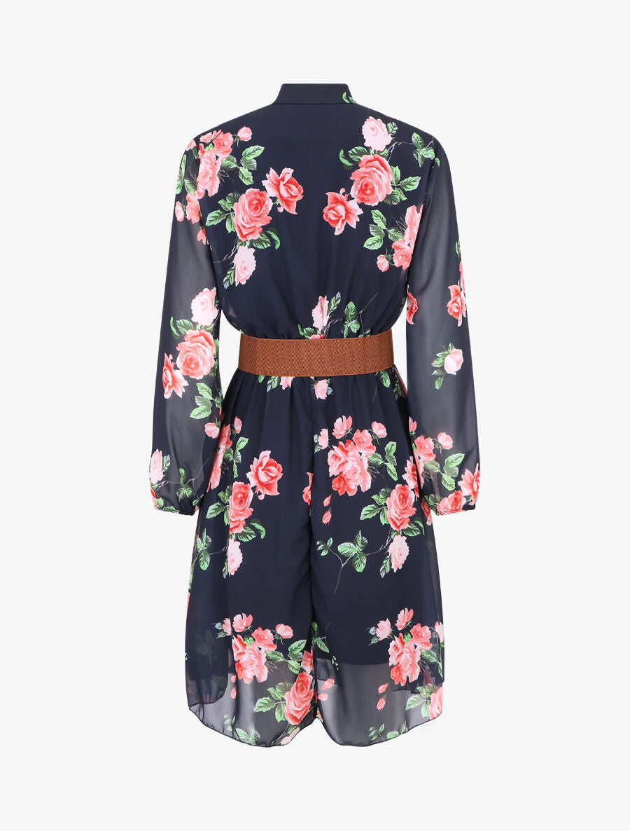 Robe élastiquée à imprimé fleuri - Marine - 2