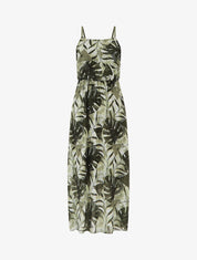 Robe longue imprimé végétal à fines bretelles - Kaki - 5
