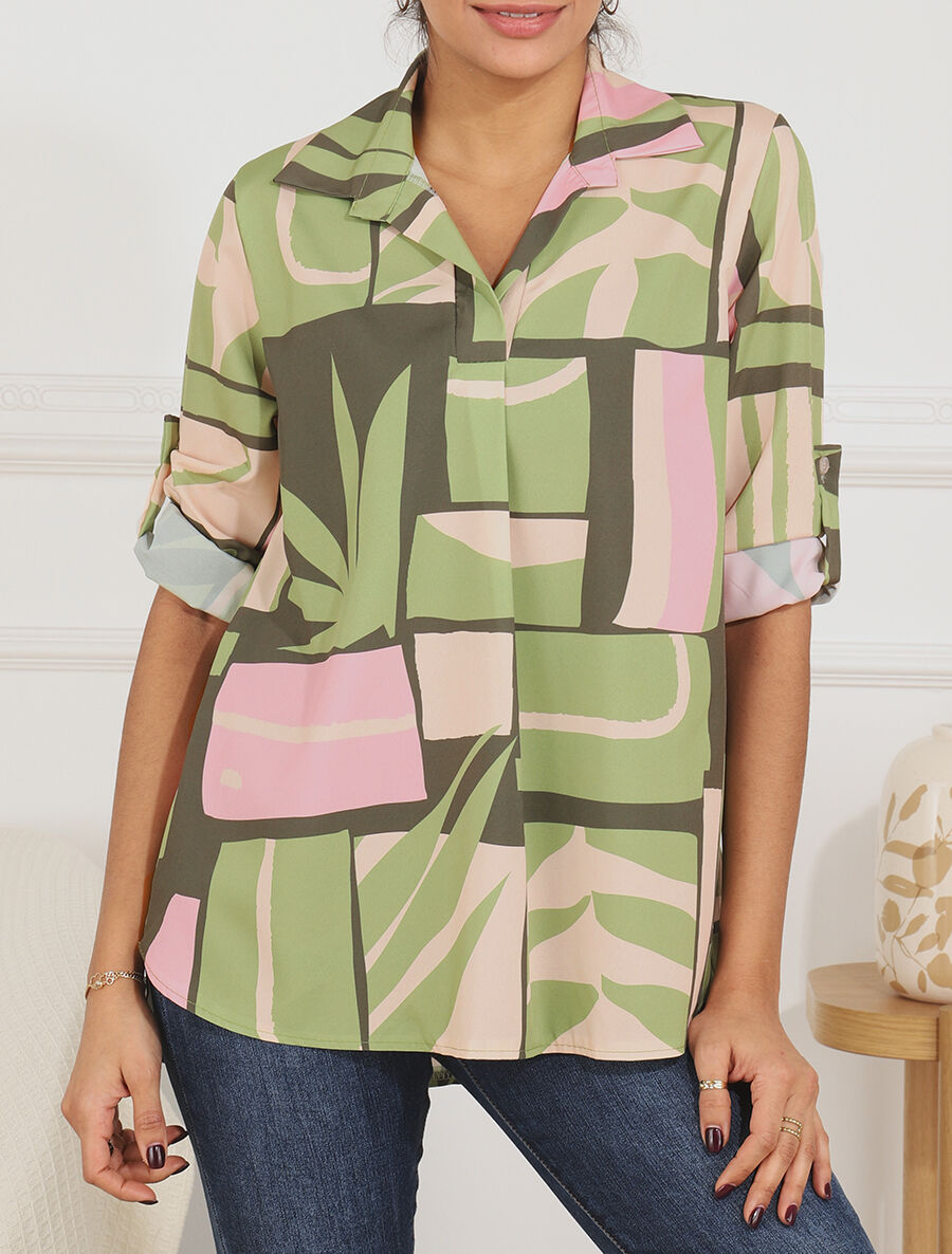 Blouse oversize à imprimé graphique - Kaki - 4