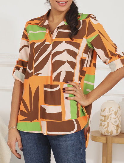 Blouse oversize à imprimé graphique - Orange - 4