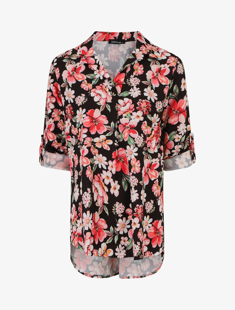 Blouse oversize à imprimé fleuri - Noir - 5
