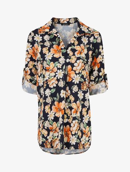 Blouse oversize à imprimé fleuri - Marine - 1