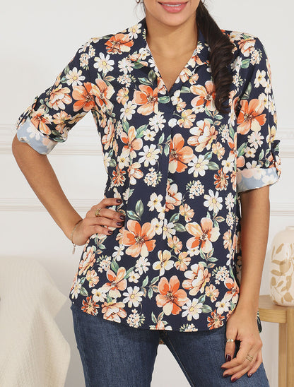 Blouse oversize à imprimé fleuri - Marine - 4
