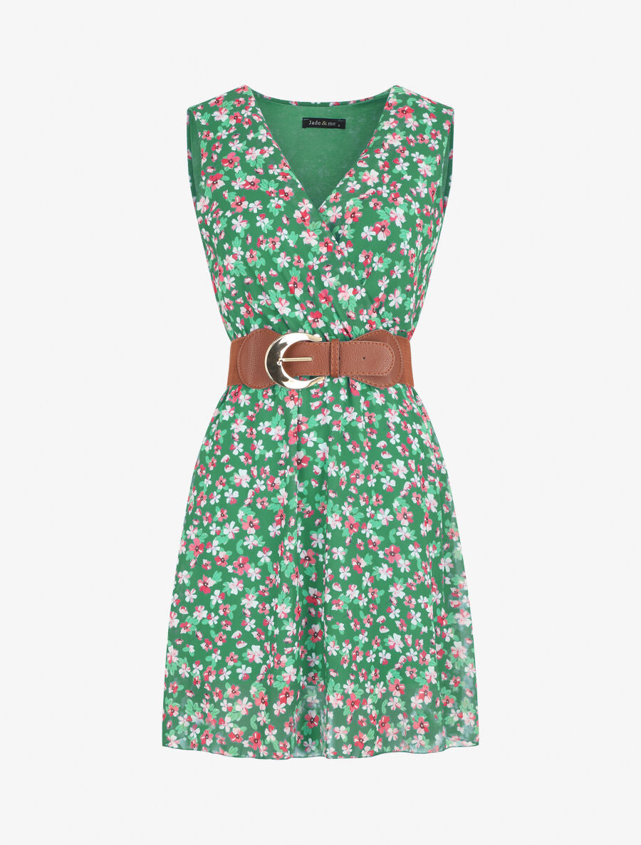 Robe imprimé fleuri à taille élastiquée - Vert - 6