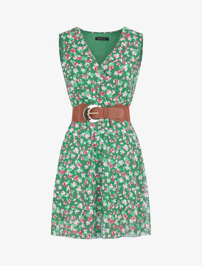 Robe imprimé fleuri à taille élastiquée - Vert - 6