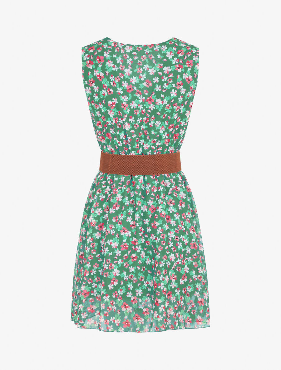 Robe imprimé fleuri à taille élastiquée - Vert - 2