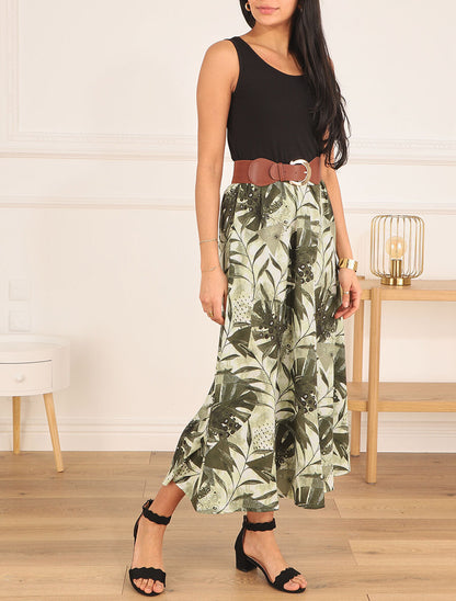 Robe longue sans manches imprimé tropical - Kaki - 4