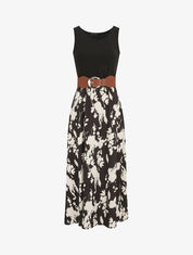 Robe longue sans manches imprimé fleurs - Noir - 4