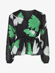 Top élastiqué à imprimé fleuri - Noir - 1