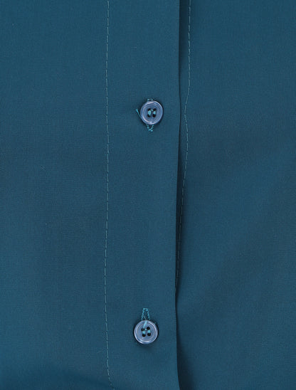 Robe chemise unie manches courtes - Bleu canard - 3
