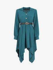 Robe longue asymétrique unie - Bleu canard - 5