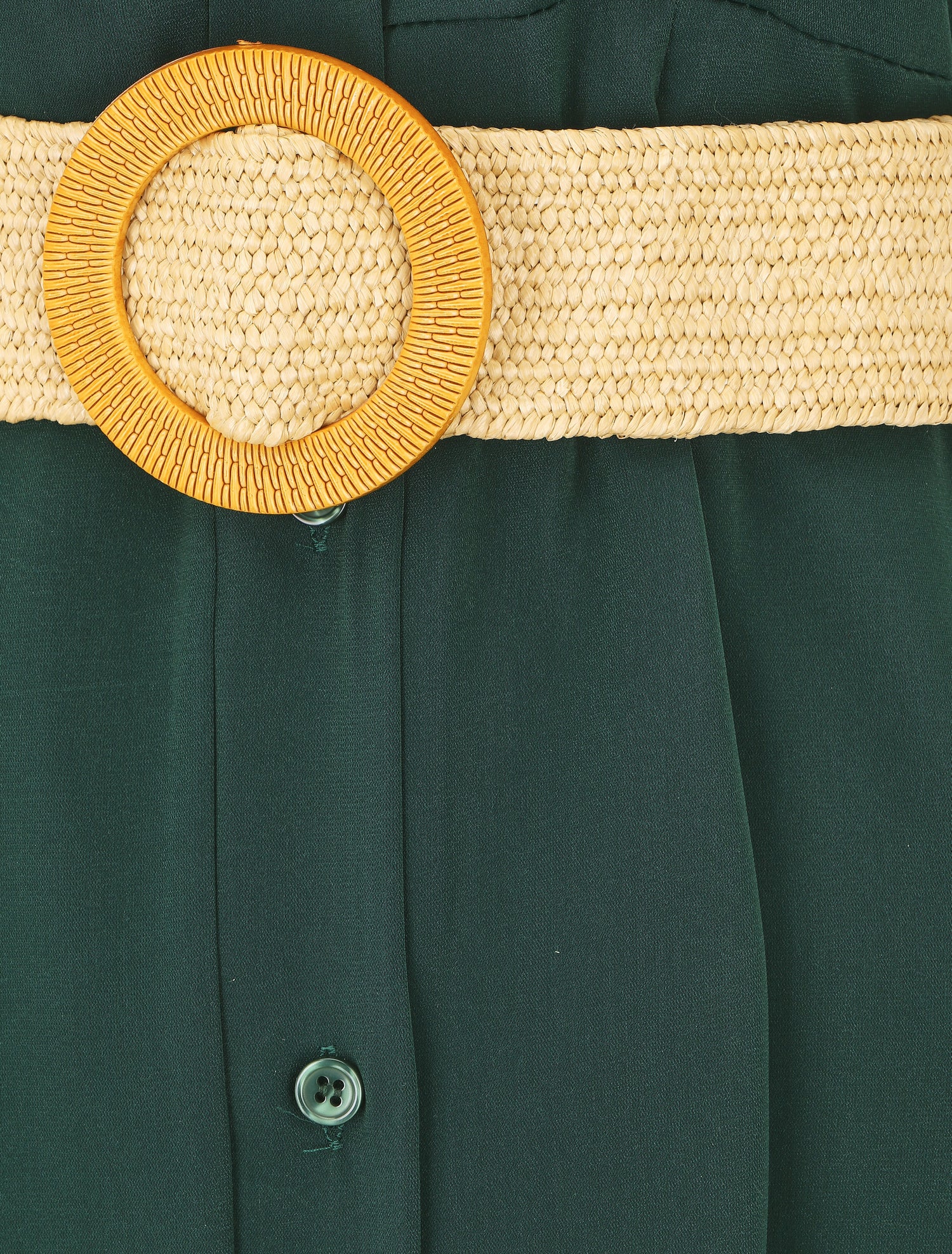 Robe chemise longue unie manches courtes - Vert foncé - 3