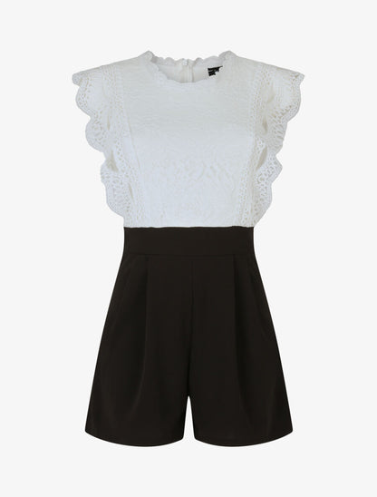 Combishort à buste en dentelle - Noir - 1