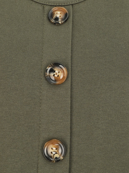 Top uni sans manches et boutons décoratifs - Kaki - 3