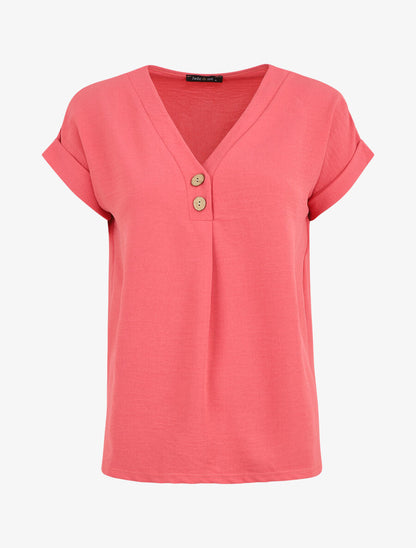 Top fluide uni manches courtes - Corail - 1