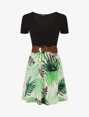 Robe mi-longue à imprimé tropical - Blanc - 1