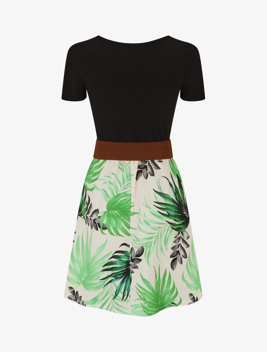 Robe mi-longue à imprimé tropical - Blanc - 2