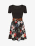 Robe mi-longue à imprimé fleuri - Noir - 4