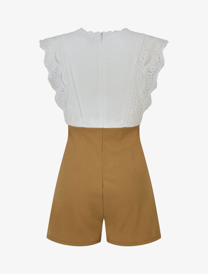 Combishort à buste en dentelle - Camel - 2