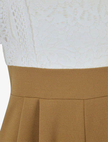 Combishort à buste en dentelle - Camel - 3