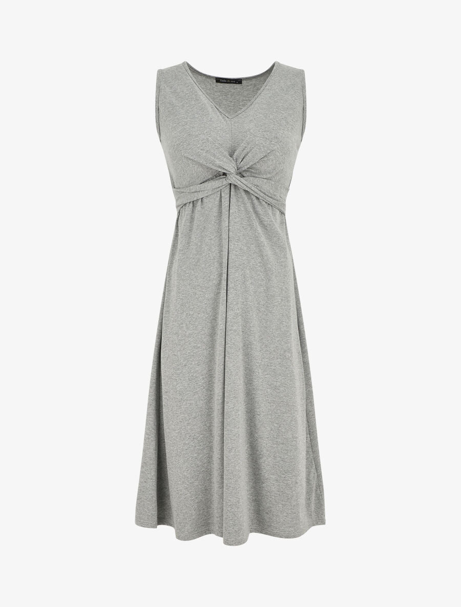 Robe longue unie à col V - Gris - 5