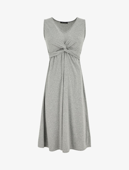 Robe longue unie à col V - Gris - 5