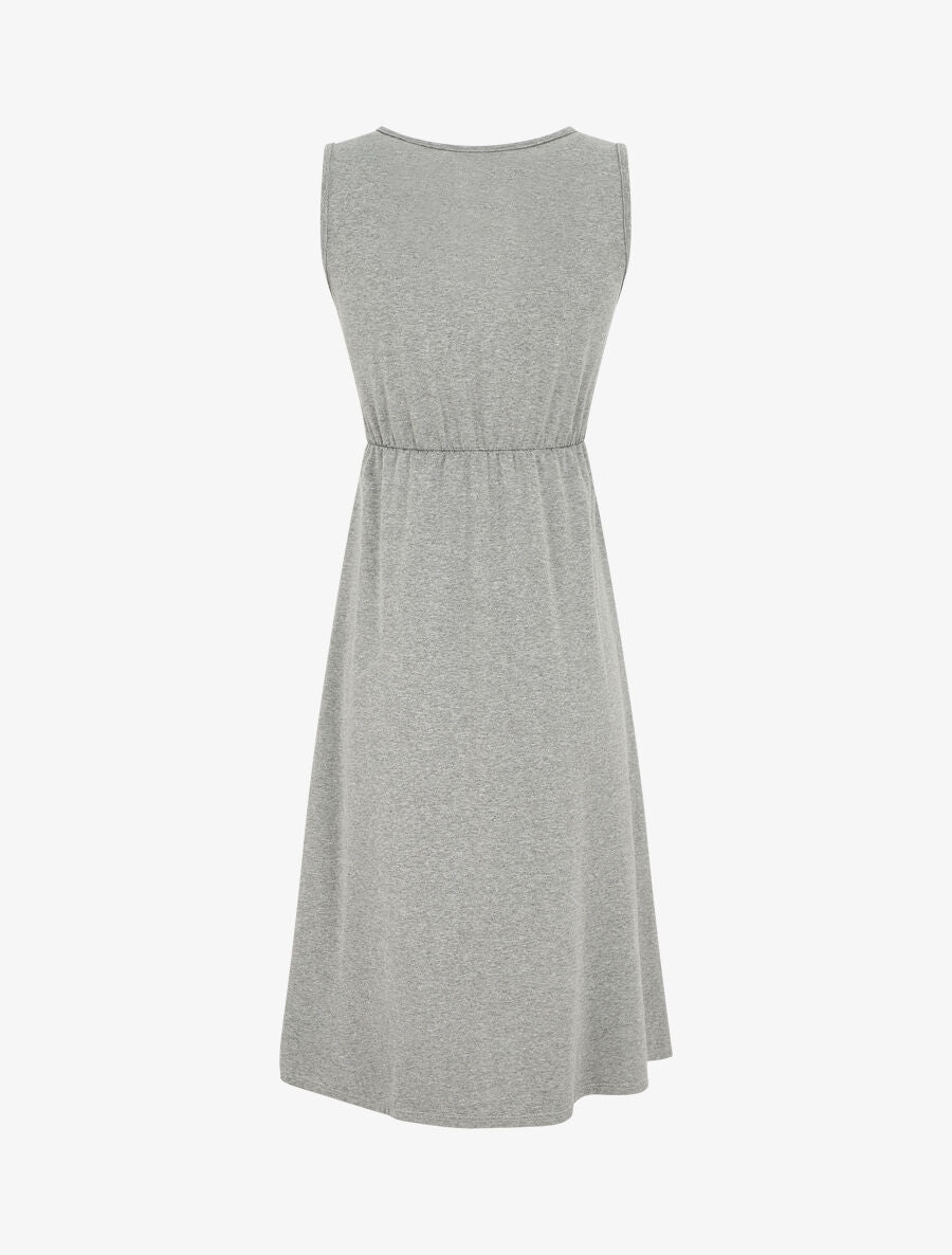 Robe longue unie à col V - Gris - 2